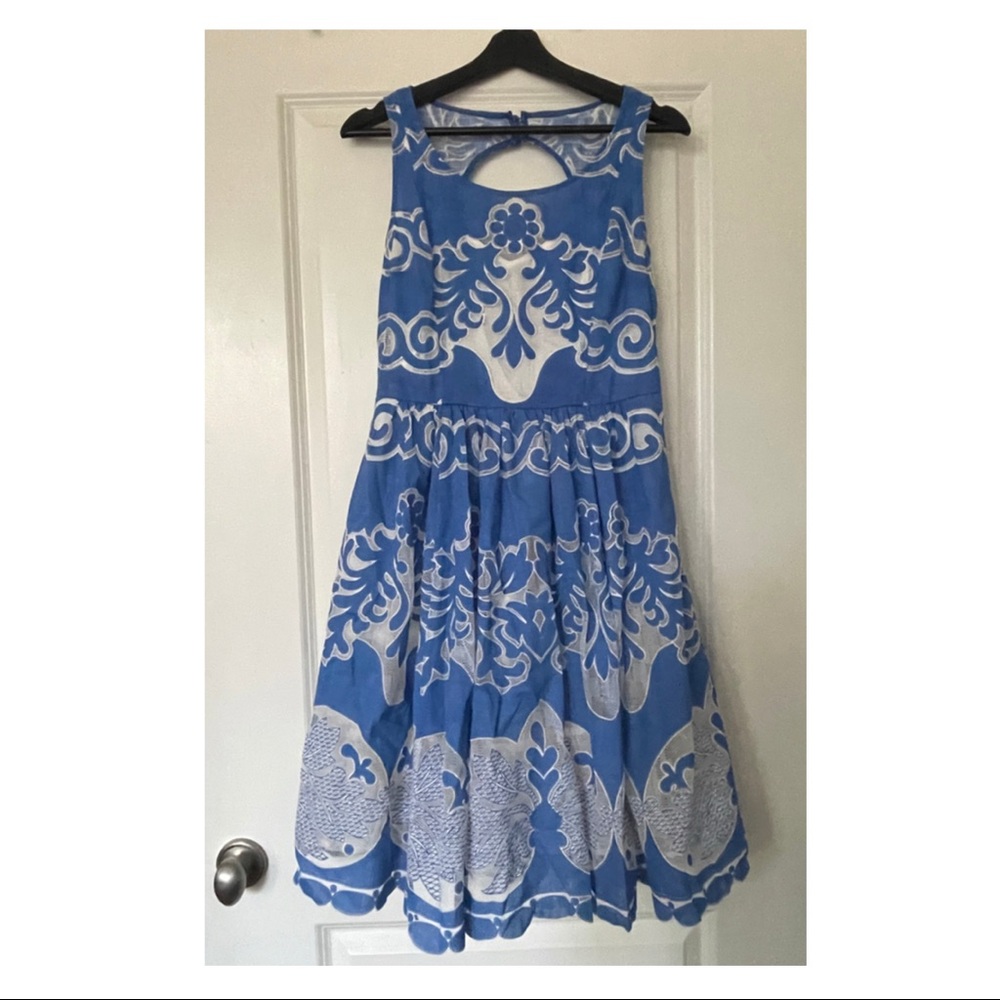 Blue & White Lace Pattern Dress